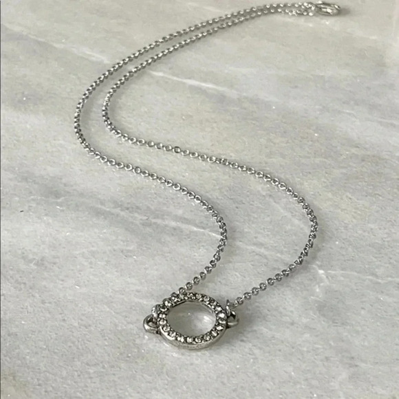 Circle Rhinestone Silver Tone Necklace - Picture 2 of 5